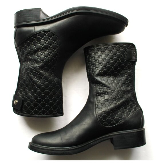 Gucci Microguccissima Leather Ankle Boots / Size 36 / Black GG Logo Embossed - Picture 5 of 14